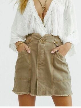 Free People Alpha Utility Mini Skirt High Rise Cotton Lyocell Khaki Tan Size 4